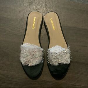 Lemon Black and White Sandals with Plush Texture
